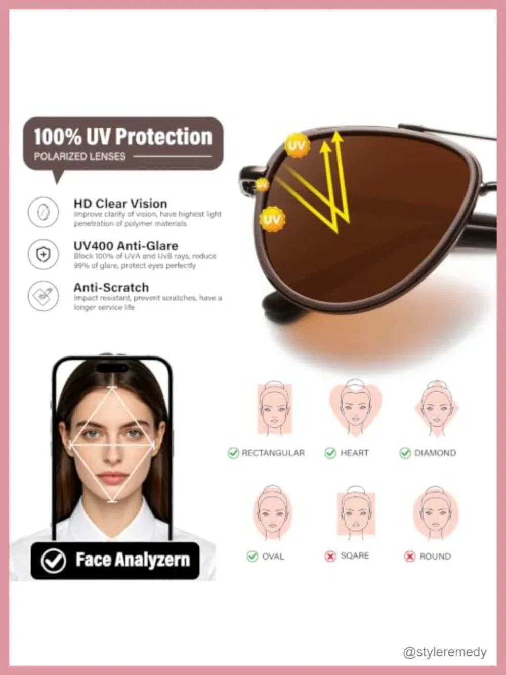 Polarized Aviator Sunglasses UV Protection Metal Frame Tangle-Free